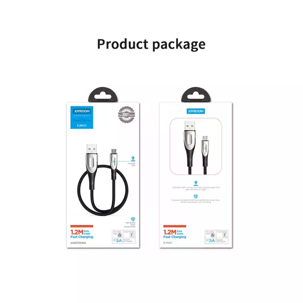 Joyroom Sharp Series S-M411 USB-A / micro USB 3A 2m Cable with Charging Indicator - Black 13