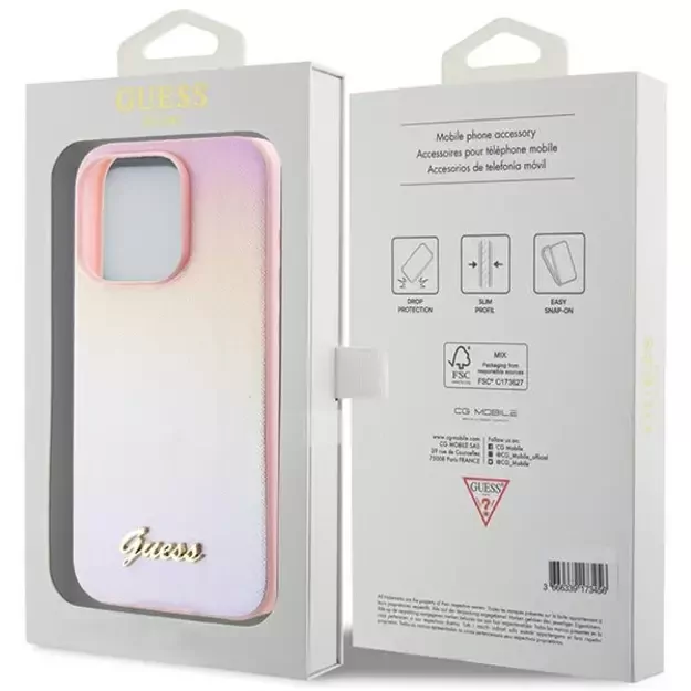Guess Saffiano Iridescent Script case for iPhone 15 Pro - pink 14