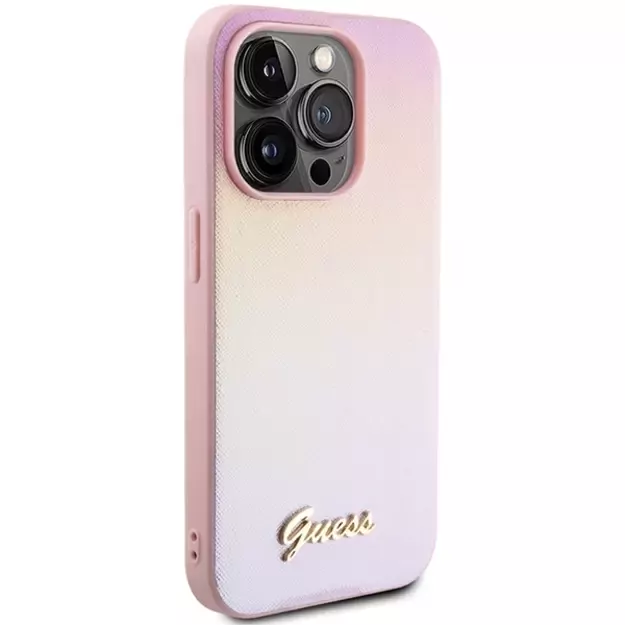 Guess Saffiano Iridescent Script case for iPhone 15 Pro - pink 10