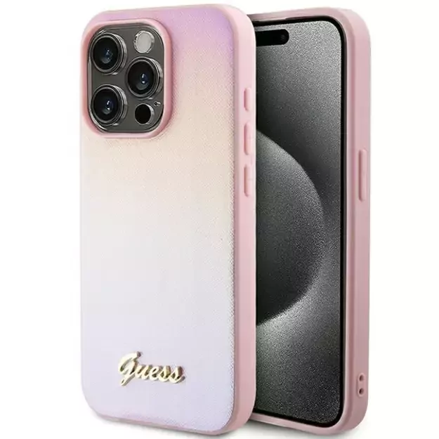 Guess GUHCP15XPSAIRSP iPhone 15 Pro Max 6.7  pink/pink hardcase Saffiano Iridescent Script