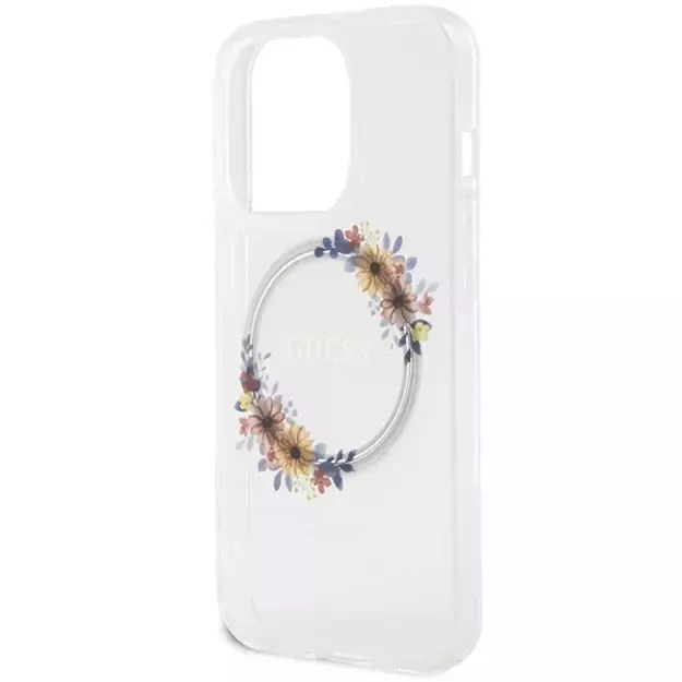 Guess IML Flowers Wreatch MagSafe case for iPhone 15 Pro - transparent 12
