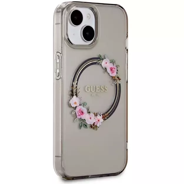Guess IML Flowers Wreath MagSafe case for iPhone 15 / 14 / 13 - black 10