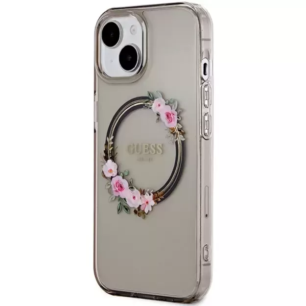 Guess IML Flowers Wreath MagSafe case for iPhone 15 / 14 / 13 - black 8