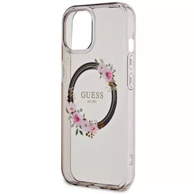 Guess IML Flowers Wreath MagSafe case for iPhone 15 / 14 / 13 - black 12