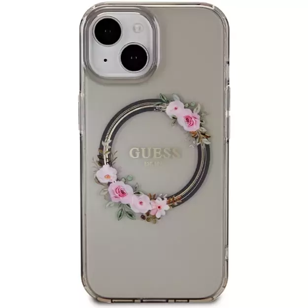 Guess IML Flowers Wreath MagSafe case for iPhone 15 / 14 / 13 - black 9