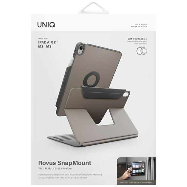 Uniq Rovus Snapmount Magnetic 360 Rotating Detachable case for iPad Air 11&quot  2024 / 2025 / iPad Air 10.9&quot  2020 / 2022 - gray 10