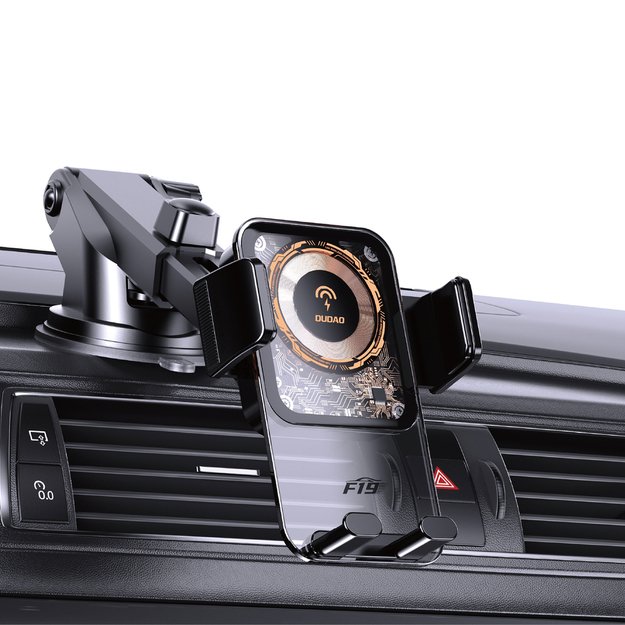 Dudao F19 clamp car holder with 15W inductive charger - black 4
