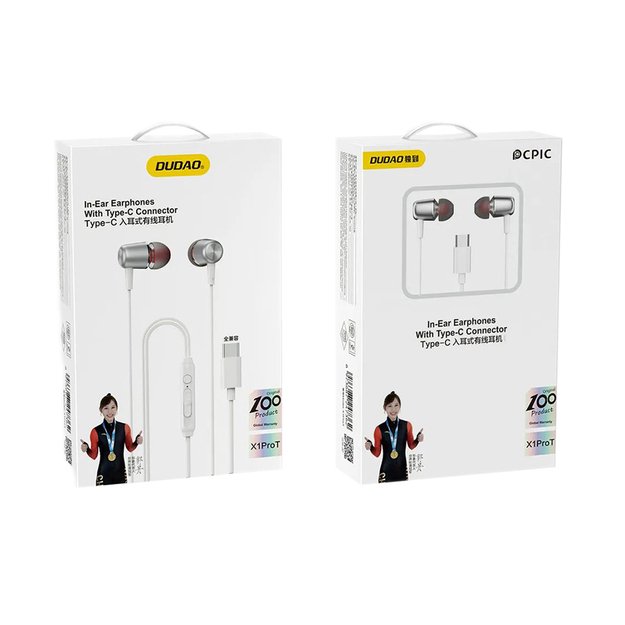 Dudao X1PROT In-Ear Wired USB-C Headphones 1.2m - White 1