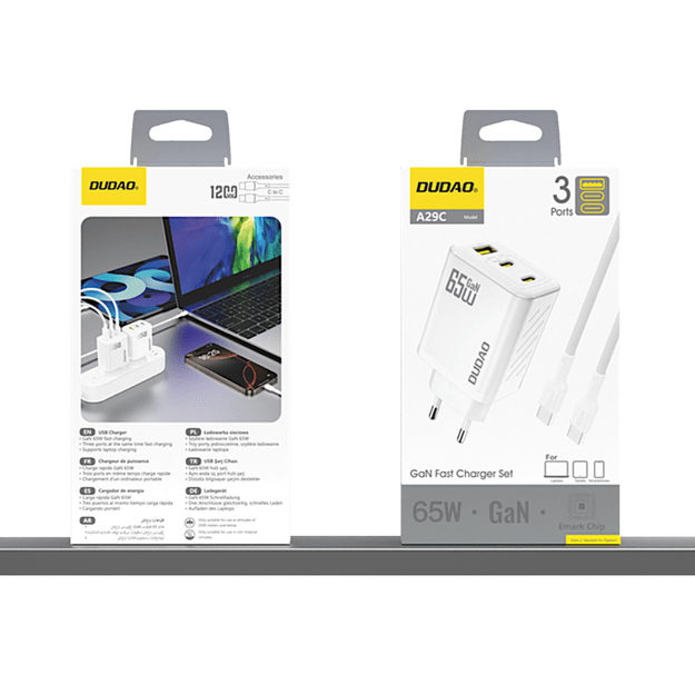 Dudao A29C 65W GaN Wall Charger + USB-C Cable - White 6