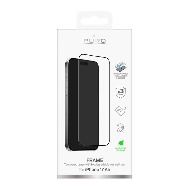 Puro Frame Tempered Glass for iPhone 17 Air with Applicator and Black Frame 1