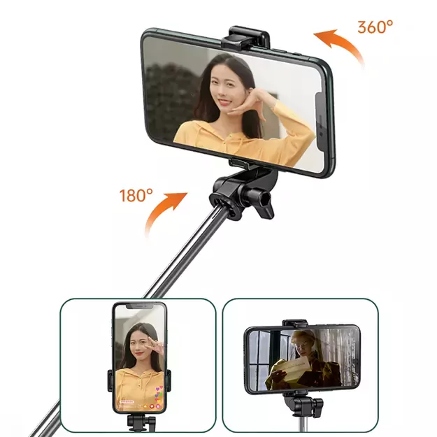 Selfie stick WHS1Y telescopic tripod 1m with phone holder - black 15