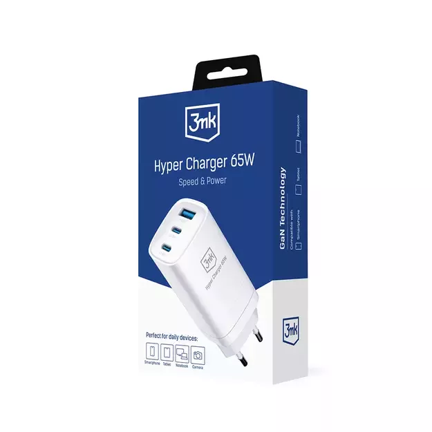 3MK HyperCharger 65W 2xUSB-C + 1xUSB-A charger GAN, PD + QC 6