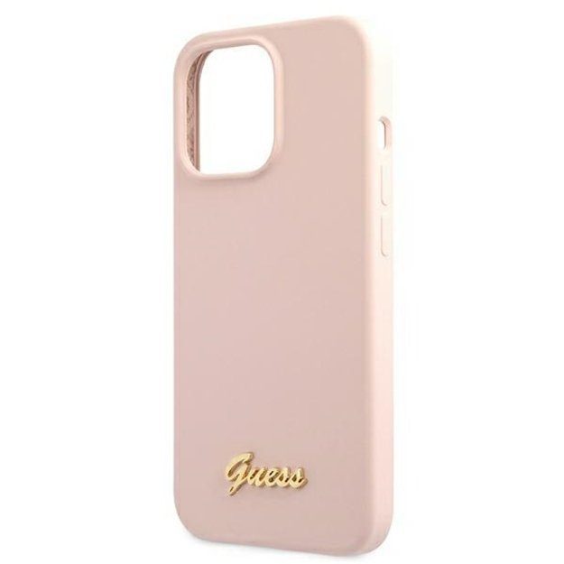 Guess GUHMP13LLSLMGLP iPhone 13 Pro / 13 6.1&quot  light pink/light pink hardcase Silicone Script Gold Logo Magsafe 12