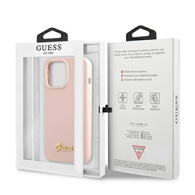 Guess GUHMP13LLSLMGLP iPhone 13 Pro / 13 6.1&quot  light pink/light pink hardcase Silicone Script Gold Logo Magsafe 14