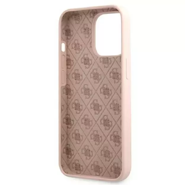 Guess GUHMP13LLSLMGLP iPhone 13 Pro / 13 6.1&quot  light pink/light pink hardcase Silicone Script Gold Logo Magsafe 6