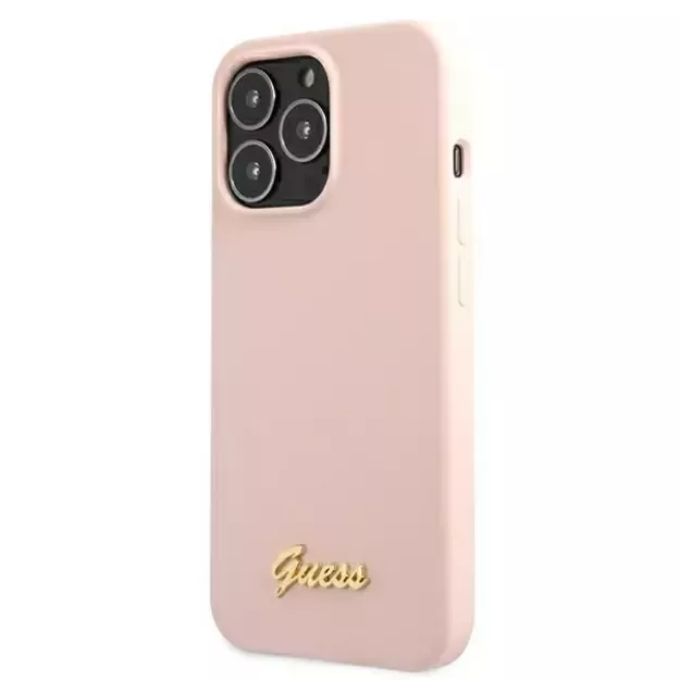 Guess GUHMP13LLSLMGLP iPhone 13 Pro / 13 6.1&quot  light pink/light pink hardcase Silicone Script Gold Logo Magsafe 2