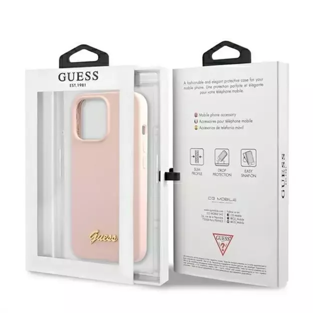 Guess GUHMP13LLSLMGLP iPhone 13 Pro / 13 6.1&quot  light pink/light pink hardcase Silicone Script Gold Logo Magsafe 7