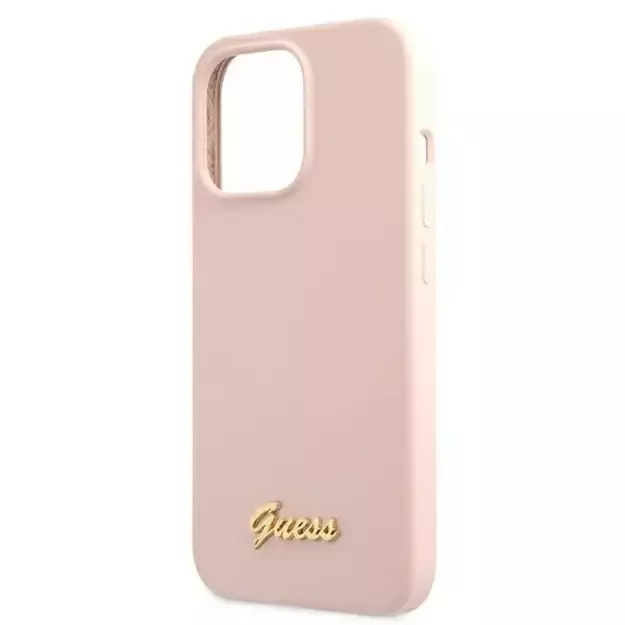 Guess GUHMP13LLSLMGLP iPhone 13 Pro / 13 6.1&quot  light pink/light pink hardcase Silicone Script Gold Logo Magsafe 5