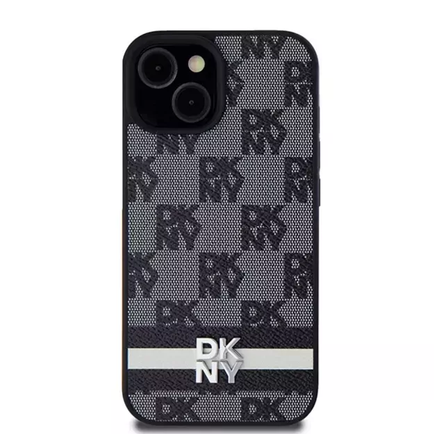 DKNY Leather Checkered Mono Pattern &amp  Printed Stripes Case for iPhone 15/14/13 - Black 9