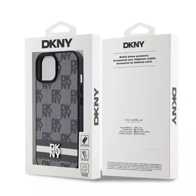 DKNY Leather Checkered Mono Pattern &amp  Printed Stripes Case for iPhone 15/14/13 - Black 14