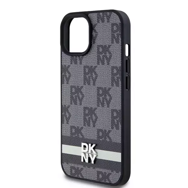 DKNY Leather Checkered Mono Pattern &amp  Printed Stripes Case for iPhone 15/14/13 - Black 12