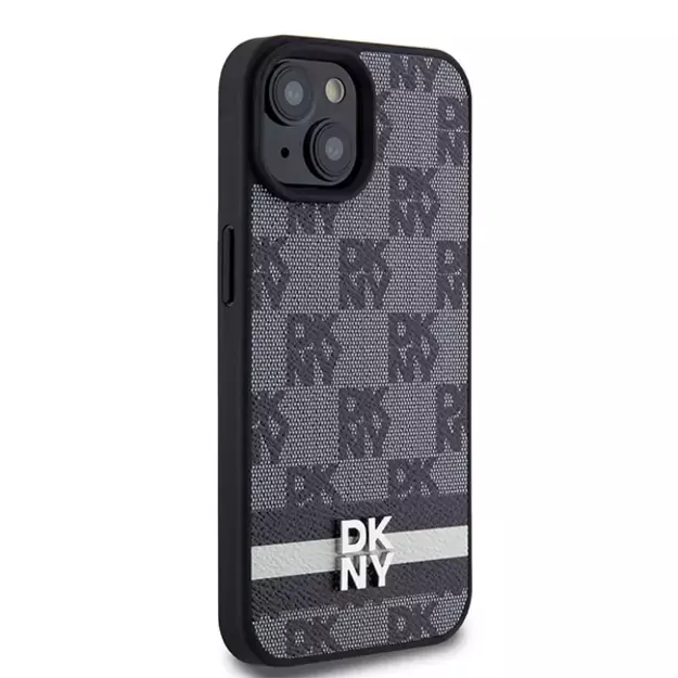 DKNY Leather Checkered Mono Pattern &amp  Printed Stripes Case for iPhone 15/14/13 - Black 10