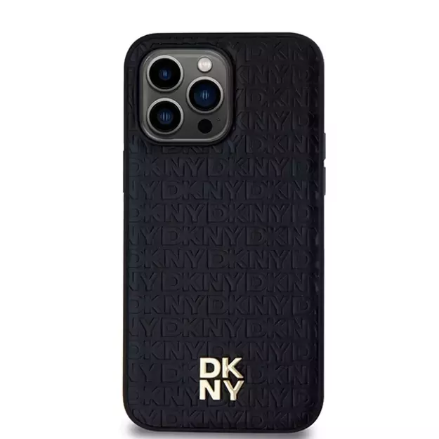 DKNY Leather Pattern Metal Logo MagSafe case for iPhone 13 Pro Max - black 9
