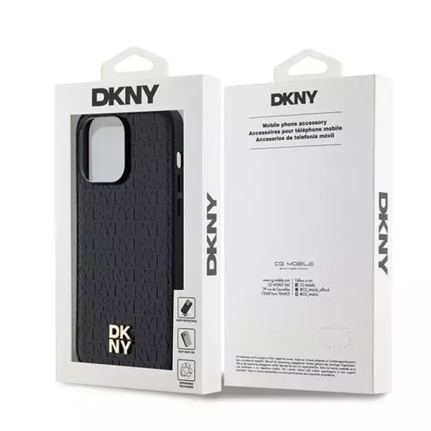 DKNY Leather Pattern Metal Logo MagSafe case for iPhone 13 Pro Max - black 13