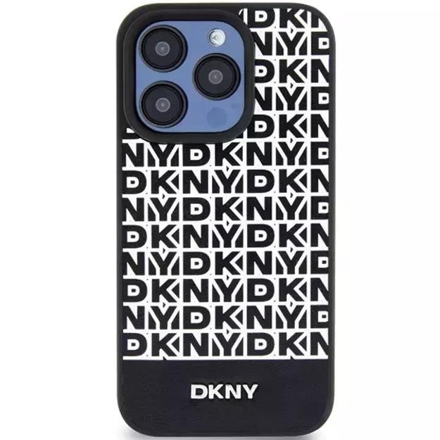 DKNY Leather Printed Pattern Metal Logo MagSafe Case for iPhone 15 Pro - Black 9