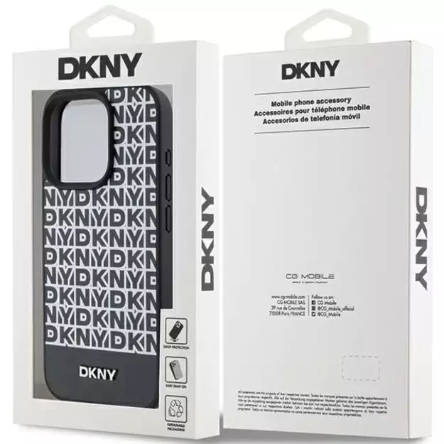 DKNY Leather Printed Pattern Metal Logo MagSafe Case for iPhone 15 Pro - Black 14