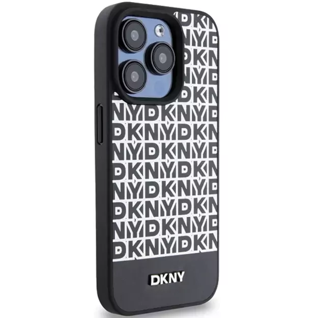 DKNY Leather Printed Pattern Metal Logo MagSafe Case for iPhone 15 Pro - Black 10