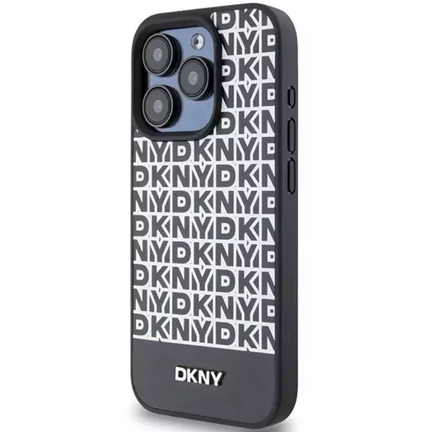 DKNY Leather Printed Pattern Metal Logo MagSafe Case for iPhone 15 Pro - Black 8