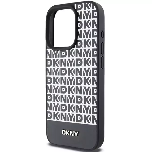 DKNY Leather Printed Pattern Metal Logo MagSafe Case for iPhone 15 Pro - Black 12