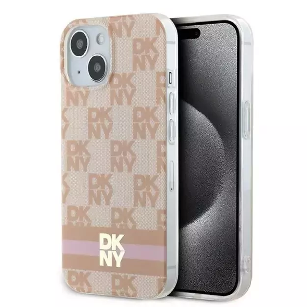 DKNY IML Checkered Mono Pattern &amp  Printed Stripes MagSafe case for iPhone 15 / 14 / 13 - pink