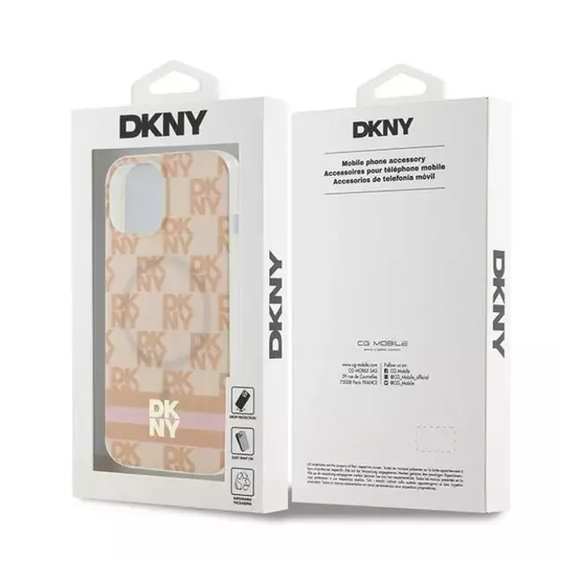 DKNY IML Checkered Mono Pattern &amp  Printed Stripes MagSafe case for iPhone 15 / 14 / 13 - pink 14