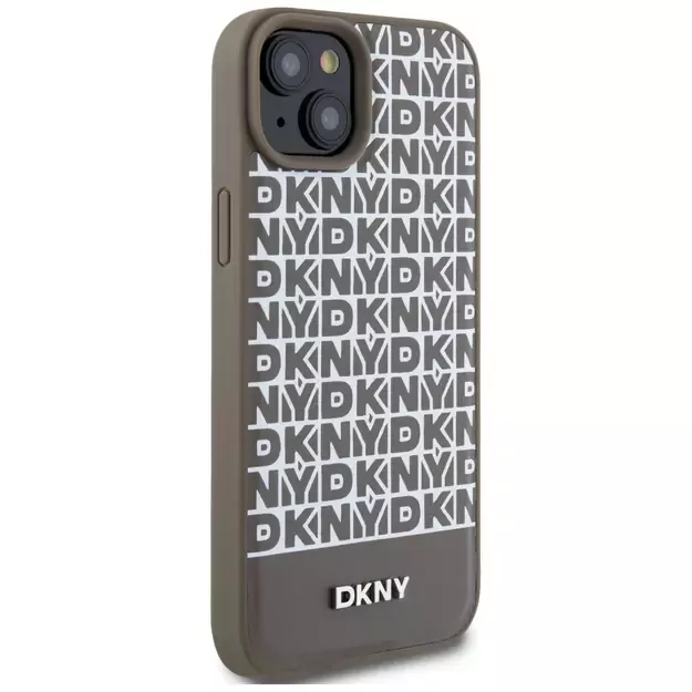 DKNY Leather Printed Pattern Metal Logo MagSafe Case for iPhone 15/14/13 - Brown 8