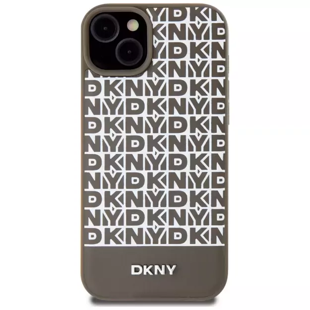 DKNY Leather Printed Pattern Metal Logo MagSafe Case for iPhone 15/14/13 - Brown 7