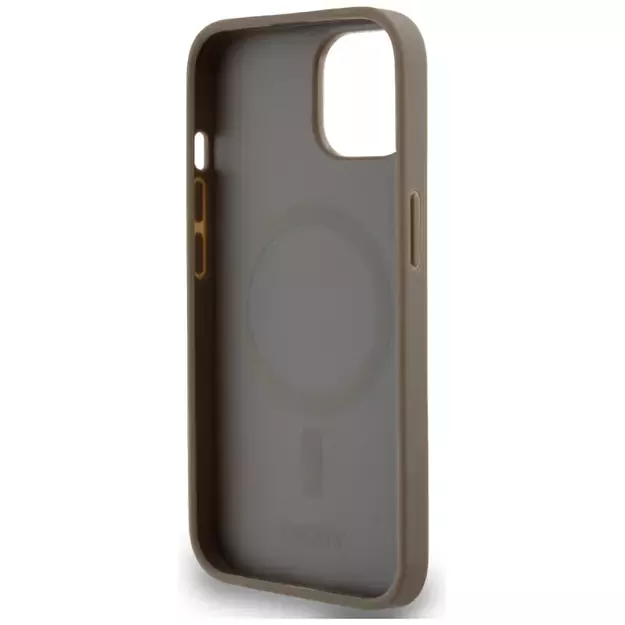 DKNY Leather Printed Pattern Metal Logo MagSafe Case for iPhone 15/14/13 - Brown 11