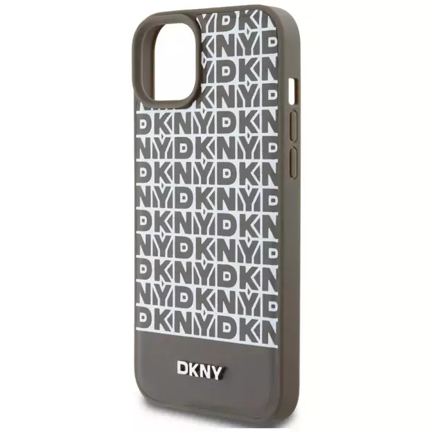 DKNY Leather Printed Pattern Metal Logo MagSafe Case for iPhone 15/14/13 - Brown 10