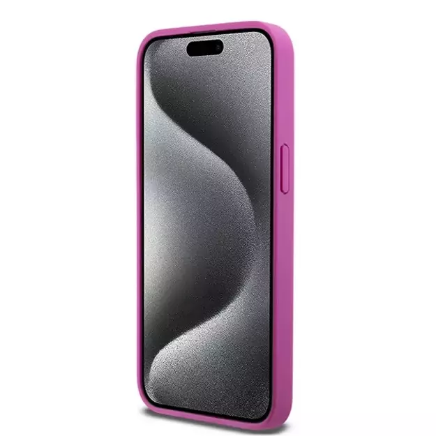 DKNY Leather Monogram Pattern Metal Logo MagSafe Case for iPhone 15 Pro Max - Pink 4