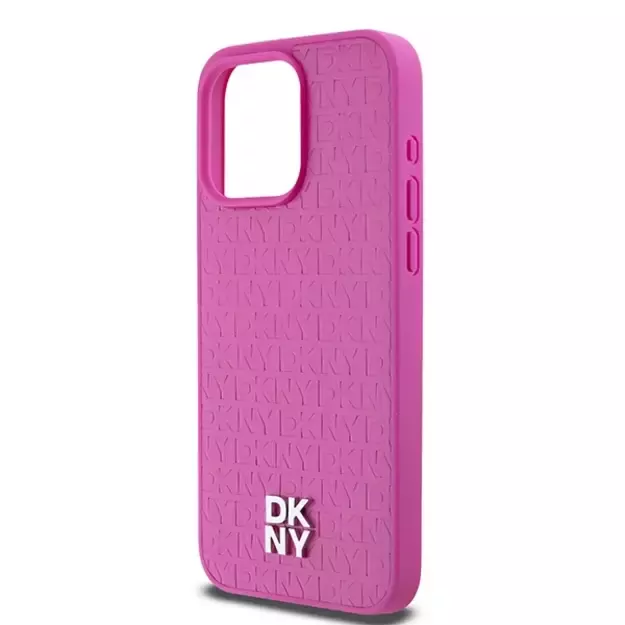 DKNY Leather Monogram Pattern Metal Logo MagSafe Case for iPhone 15 Pro Max - Pink 5