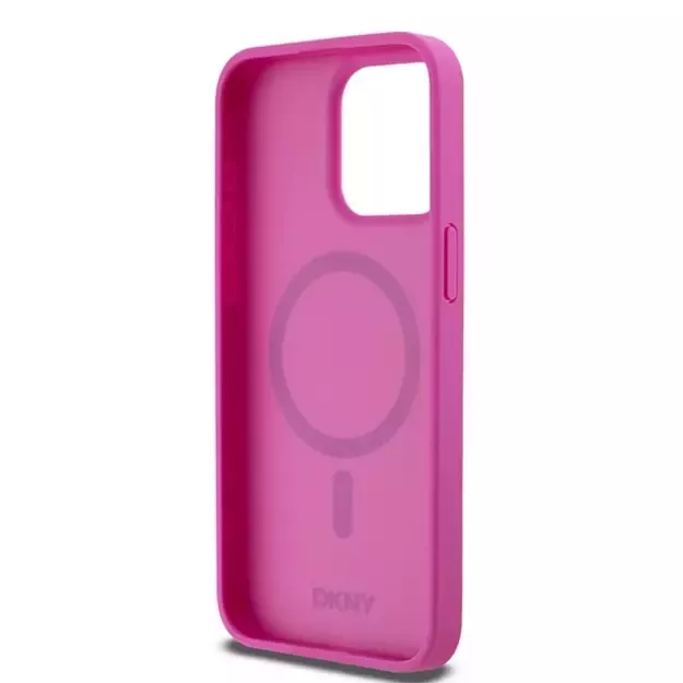 DKNY Leather Monogram Pattern Metal Logo MagSafe Case for iPhone 15 Pro Max - Pink 6