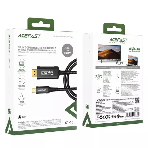Acefast C1 USB-C/HDMI Video Cable 4K 60Hz HDR 1.8m - Black 6