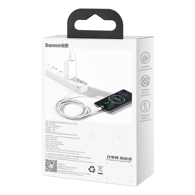 Baseus Superior USB Cable - USB Type C 66 W 6A 1 m White (CATYS-02) 5