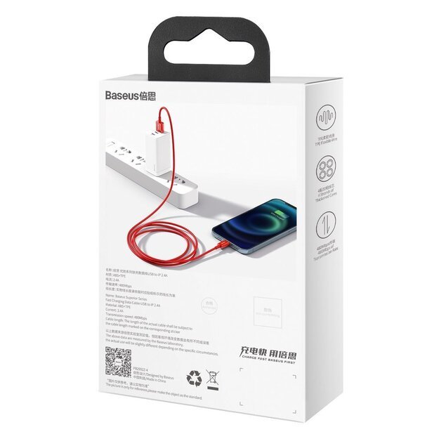 Baseus Superior USB - Lightning cable 2.4 A 1 m red (CALYS-A09) 1
