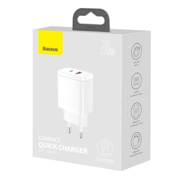 Baseus Compact fast charger USB / USB Type C 20W 3A Power Delivery Quick Charge 3.0 white (CCXJ-B02) 4
