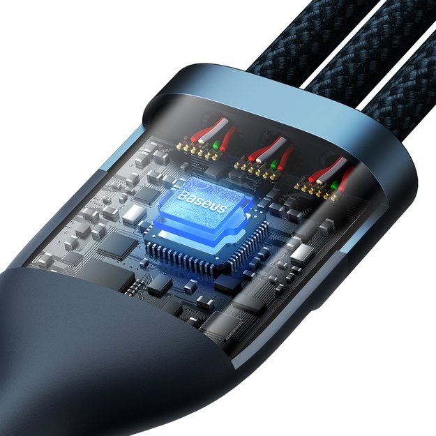Baseus Flash Series Ⅱ 3in1 Fast Charging Cable USB-A to USB-C / Micro-USB / Lightning 66W 480Mbps 1.2m Blue 2