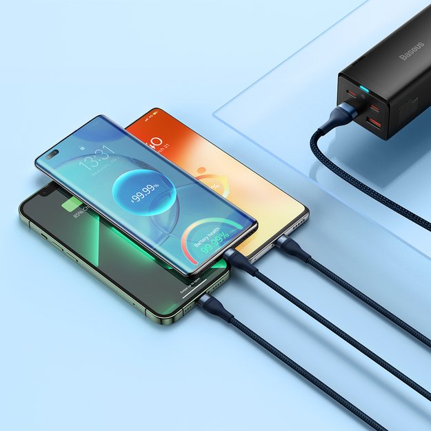 Baseus Flash Series Ⅱ 3in1 Fast Charging Cable USB-A to USB-C / Micro-USB / Lightning 66W 480Mbps 1.2m Blue 8