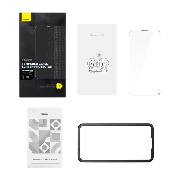 Baseus Full Screen Tempered Glass for iPhone 14 Pro with Speaker Cover 0.3mm + Mounting Frame 10