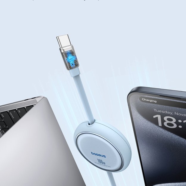 Baseus Free2Draw Mini USB-C - USB-C 100W 1m retractable cable - blue 3